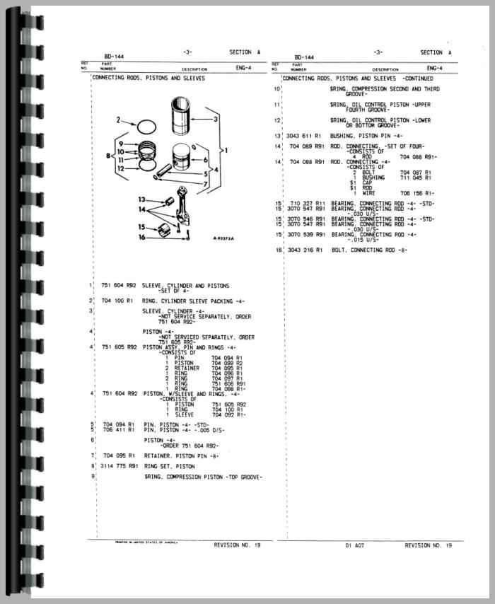 International Harvester 2444 Industrial Tractor Engine Parts Manual Engine 