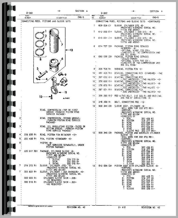 International 3600 3600A 3800 3850 Tractor D-282 6 Diesel Engine Parts Manual IH 