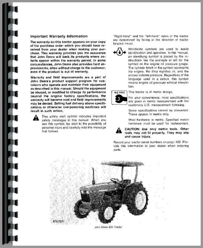 John Deere 950 Tractor Operators Manual