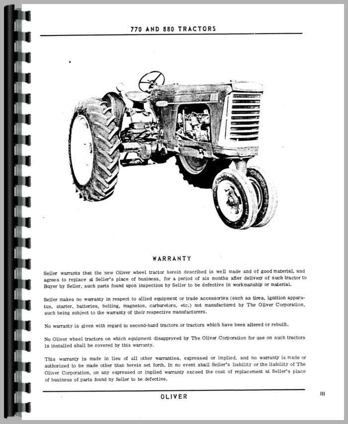 Oliver 880 Tractor Operators Manual